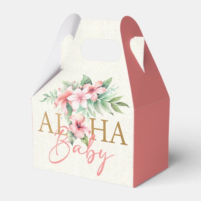 Tropical Coral Pink Floral Aloha Baby Shower Favour Box (Front Side)