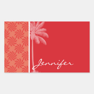 Tropical Coral & Red Swirl Rectangular Sticker