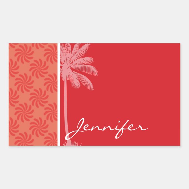 Tropical Coral & Red Swirl Rectangular Sticker (Front)