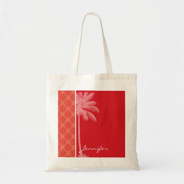 Tropical Coral & Red Swirl Tote Bag (Front)