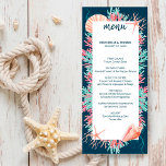 Tropical Coral Reef | Nautical Beach Wedding Menu<br><div class="desc">Nautical,  "Under the Sea" theme wedding menu features a colorful watercolor coral reef and seashells in shades of aqua,  mint,  coral,  and pink on a deep navy blue background. Coordinates with my "Tropical Reef" collection and is perfect for beach,  nautical,  coastal and destination wedding themes. Original artwork KL Stock</div>