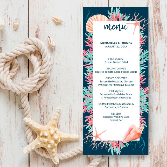 Tropical Coral Reef | Nautical Beach Wedding Menu (Creator Uploaded)