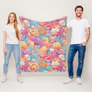 Tropical Coral Reef Turquoise Lavender Marine Fleece Blanket