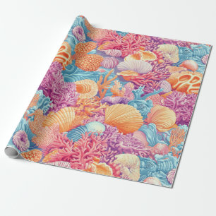 Tropical Coral Reef Turquoise Lavender Marine Wrapping Paper