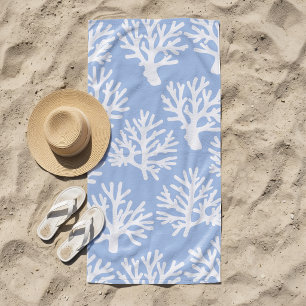 Tropical Coral Soft Blue White Beach Towel