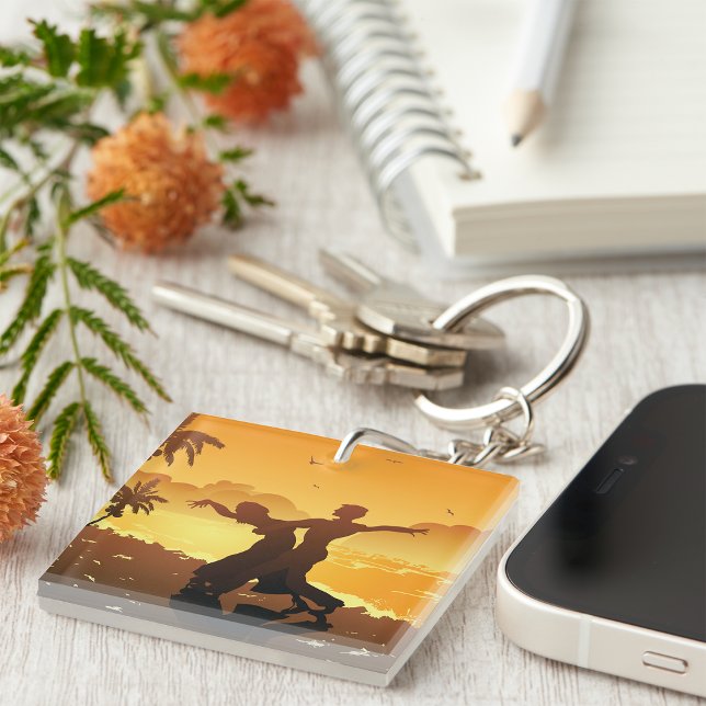 Tropical Couple Dancing at Sunset Beach Key Ring (Creator Uploaded)