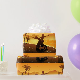 Tropical Couple Dancing at Sunset Beach Wrapping Paper
