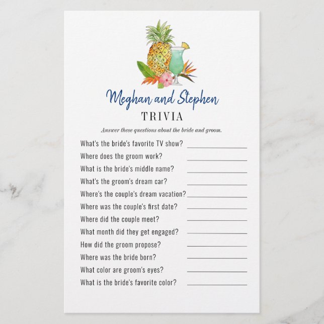 Tropical Couple's Shower Trivia games (Front)