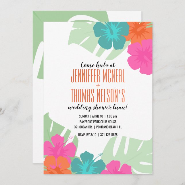 tropical couples WEDDING SHOWER luau invitation 1 (Front/Back)