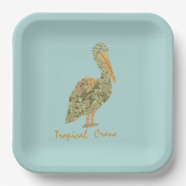 Tropical Crane-Orange   Paper Plate (Front)