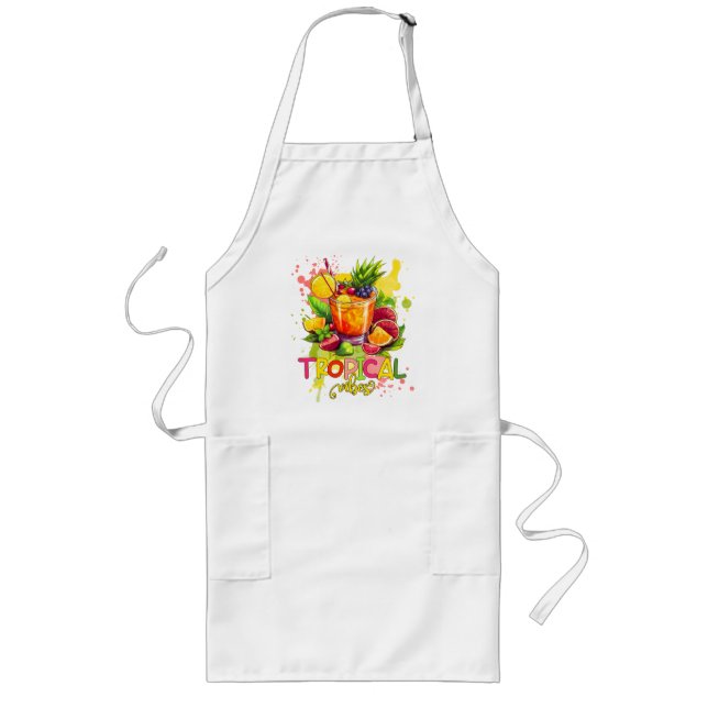 Tropical Cubes - Summer Vibes Watercolor Fruits Long Apron (Front)