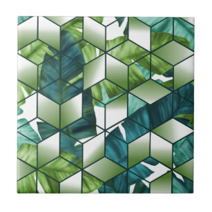 Tropical Cubic Effect Banana Leaves Design Tile