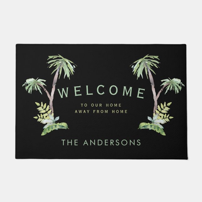 Tropical Custom Beach House Palm Trees Doormat (Front)