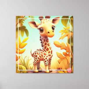 Tropical Cute Baby Giraffe Cartoon-37560 Canvas Print