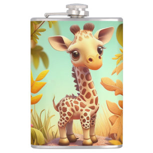Tropical Cute Baby Giraffe Cartoon-37560 Hip Flask