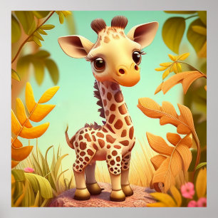 Tropical Cute Baby Giraffe Cartoon-37560 Poster