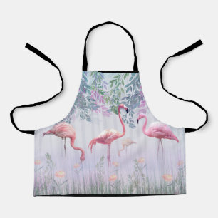 Tropical Cute Family Pink Flamingos Watercolor Apron