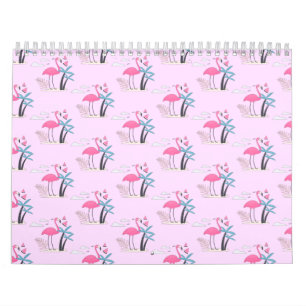 Tropical Cute funny flamingo watercolor pattern Calendar