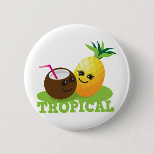 TROPICAL cute Kawaii Coconut and pineapple 6 Cm Round Badge