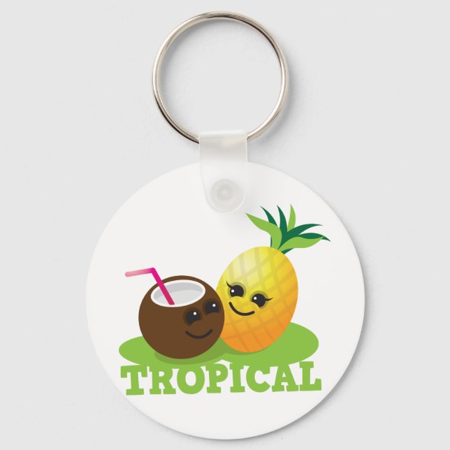 TROPICAL cute Kawaii Coconut and pineapple Key Ring (Front)