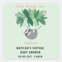 Tropical cute sloth hang out online baby shower