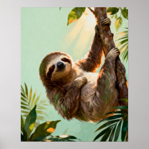 Tropical Cute Sloth Relaxing Jungle Animal Vibes Poster
