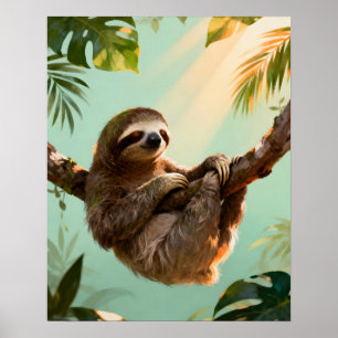 Tropical Cute Sloth Relaxing Jungle Animal Vibes Poster