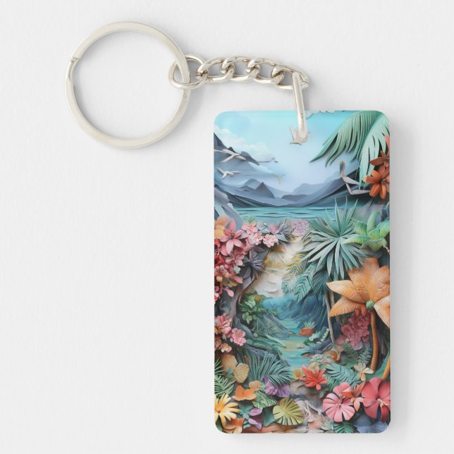 Tropical £d style collage key ring (Front)