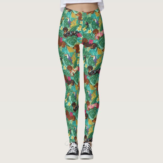 Tropical Dachshund Beach Vibes Leggings (Front)