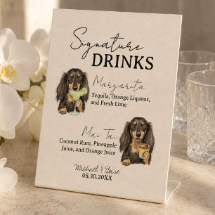 Tropical Dachshund Signature Drinks Wedding Bar Pedestal Sign