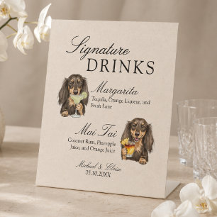 Tropical Dachshund Signature Drinks Wedding Bar Pedestal Sign