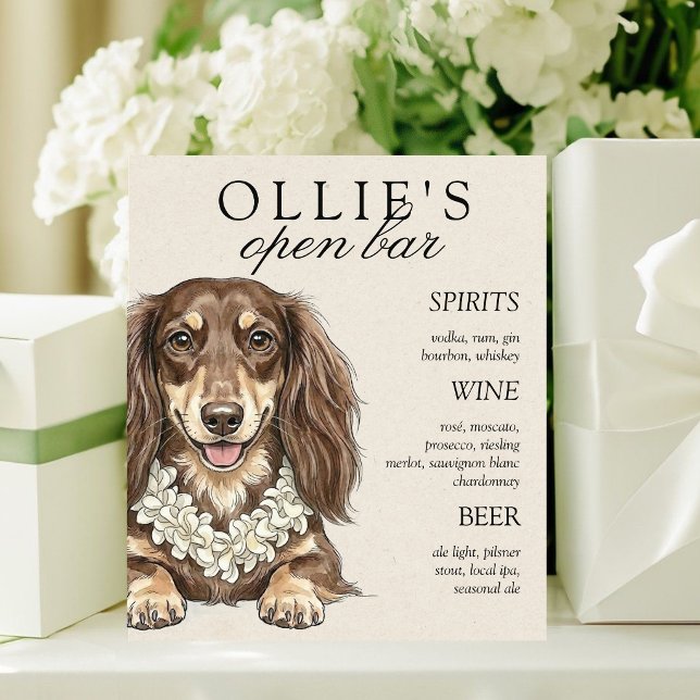 Tropical Dachshund Wedding Bar Menu Pedestal Sign (Tropical Dachshund Wedding Bar Menu Pedestal Sign)