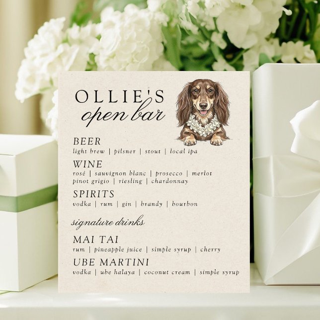 Tropical Dachshund Wedding Open Bar Menu Pedestal Sign (Tropical Dachshund Wedding Open Bar Menu Pedestal Sign)