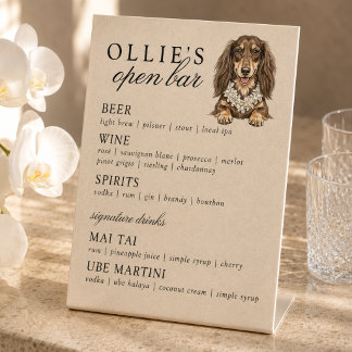 Tropical Dachshund Wedding Open Bar Menu Pedestal Sign