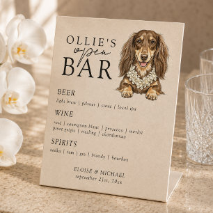 Tropical Dachshund Wedding Open Bar Menu Pedestal Sign