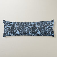 Tropical Dark Blue Jungle Leaves Pattern