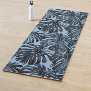 Tropical Dark Blue Monstera Jungle Leaves Yoga Mat