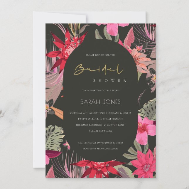 Tropical Dark Boho Floral Bridal Shower Invite (Front)