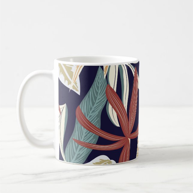 Tropical Dark: Creative Plant Print Coffee Mug (Left)