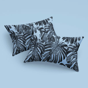 Tropical Dark Gray Blue Monstera Jungle Leaves Pillowcase