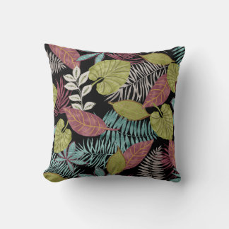 Tropical Dark Leaves: Textile Pattern Design Cushion