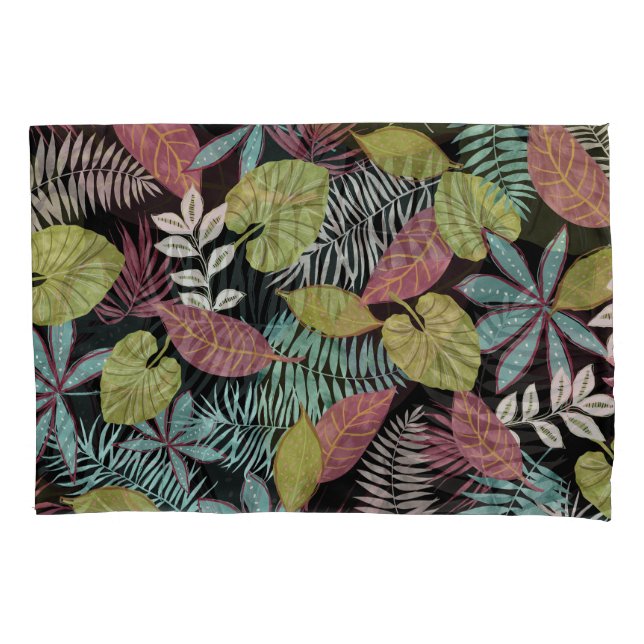Tropical Dark Leaves: Textile Pattern Design Pillowcase (Front)