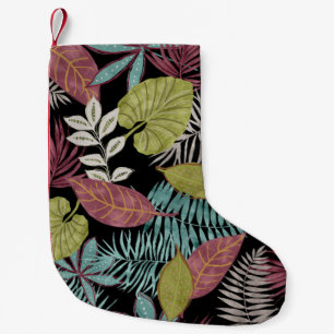 Tropical Dark Leaves: Textile Pattern Design Small Christmas Stocking