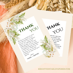 Tropical Delicate Pampas Grass Boho Chic Wedding Thank You Card