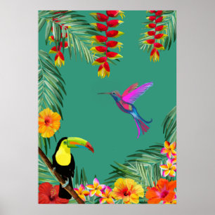 Tropical Delight hummingbird toucan flowers  Poster