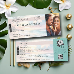 Tropical Destination Aeroplane Ticket Beach Weddin Invitation