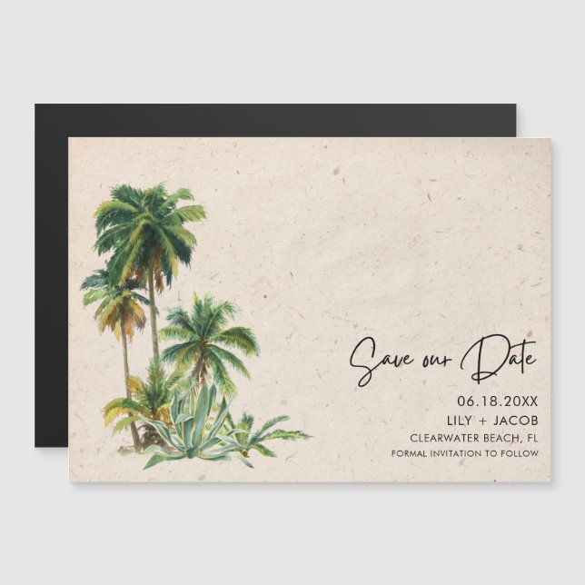 Tropical Destination Beach Wedding Save The Date Magnetic Invitation (Front/Back)