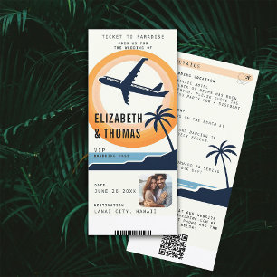 Tropical Destination Boarding Modern Photo Wedding Invitation