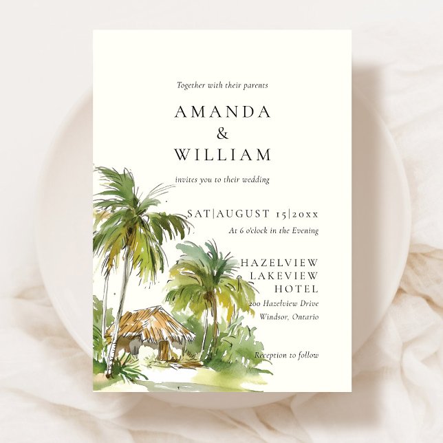 Tropical Destination Elegant Wedding Invitation (Creator Uploaded)
