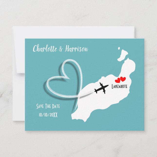 Tropical Destination Lanzarote Spain Beach Wedding Save The Date (Front)